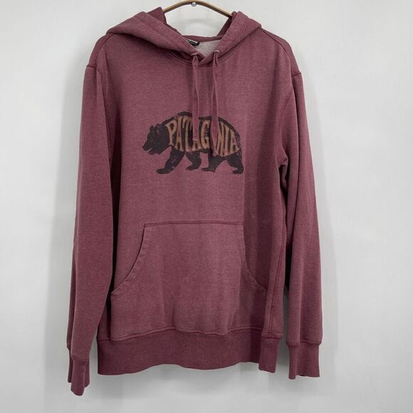 Patagonia Maroon Long Sleeve Organic Cotton Blend Bear Hooded Sweatshirt Small - Picture 1 of 6